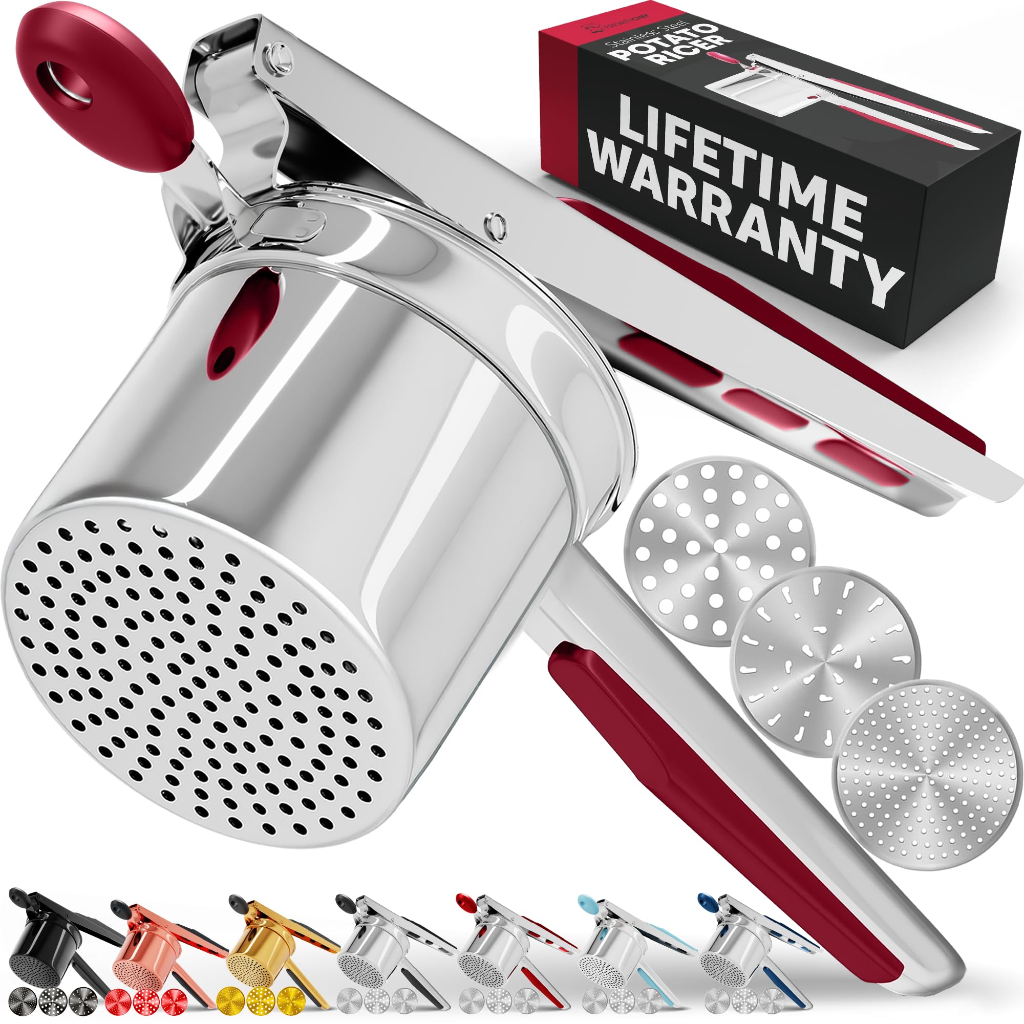 PriorityChef large 15oz potato ricer with 3 discs for smooth, fluffy mash