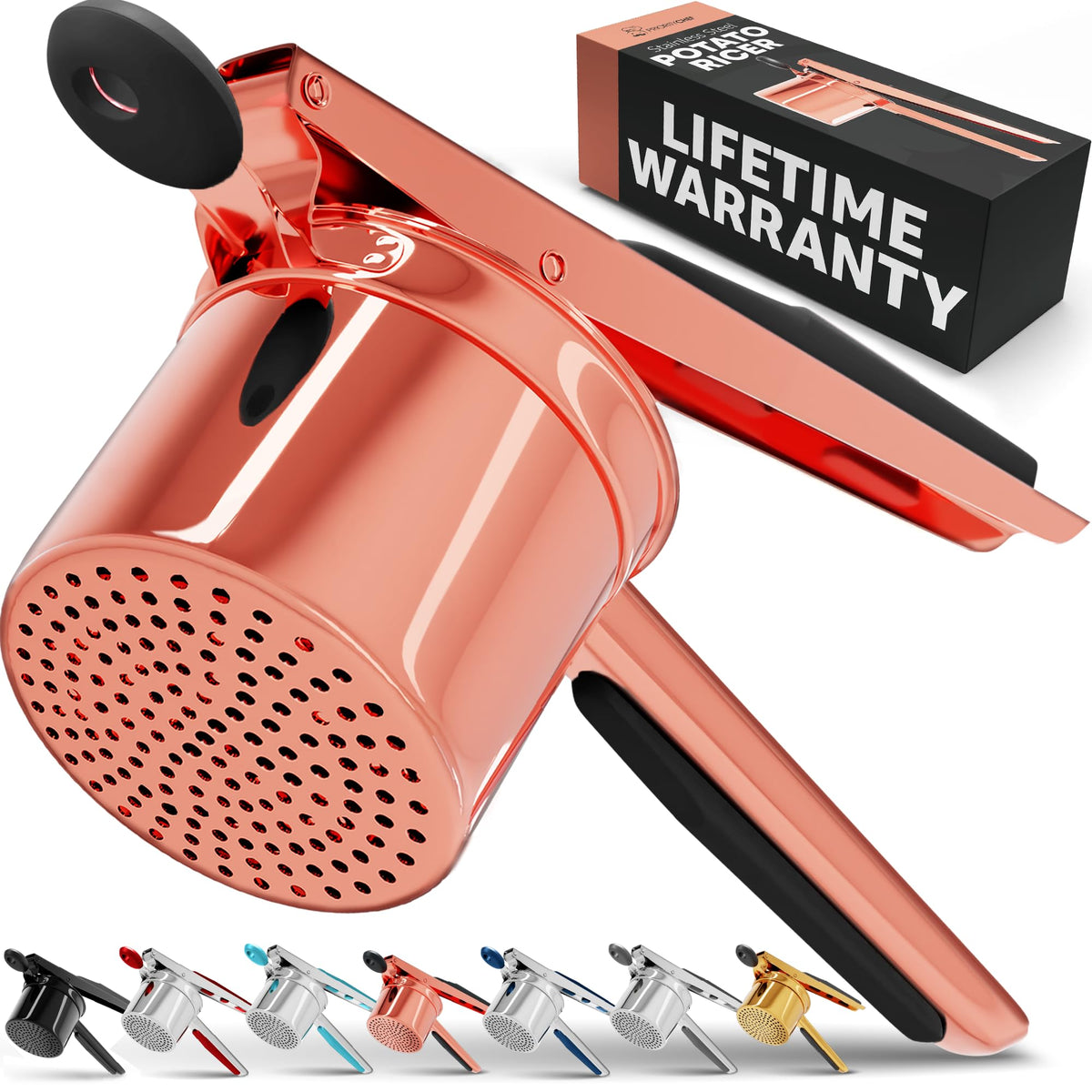 PriorityChef large 15oz potato ricer in hand delivers smooth mash quickly.