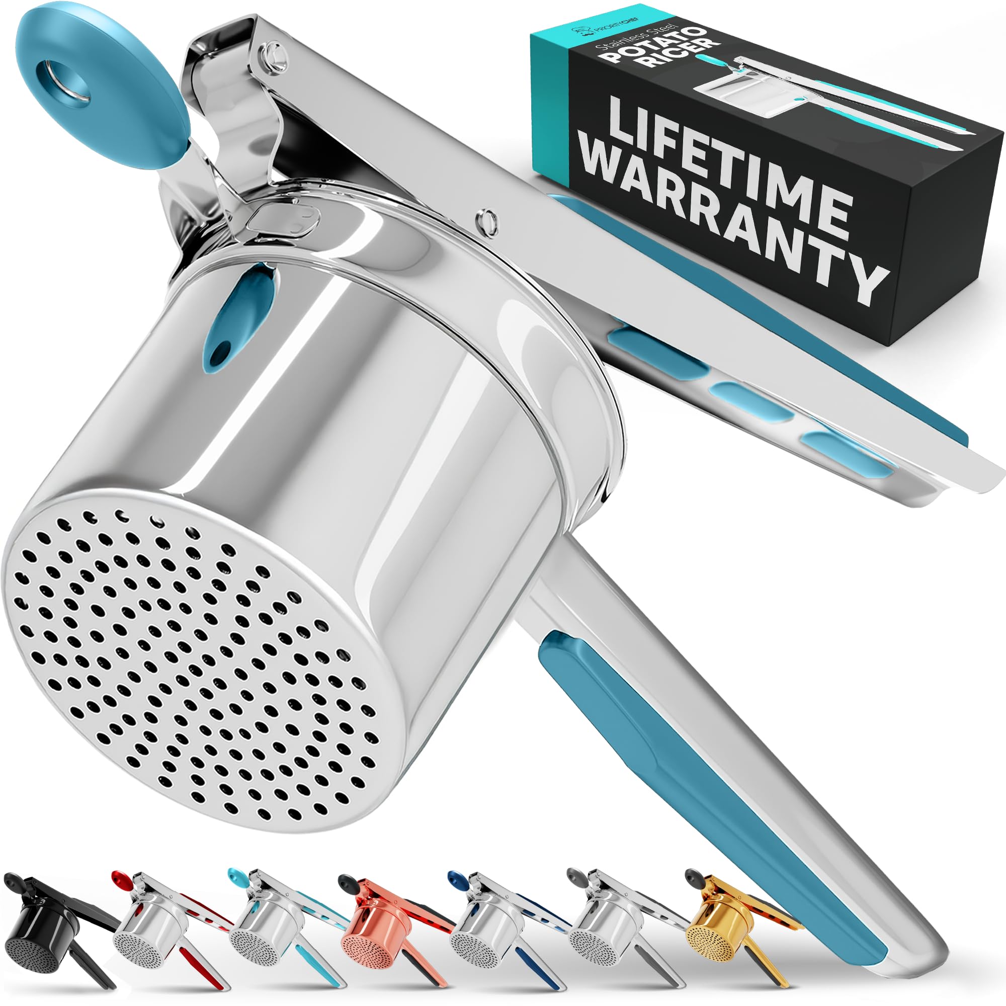 Priority Chef large 15oz potato ricer shown for smooth mash