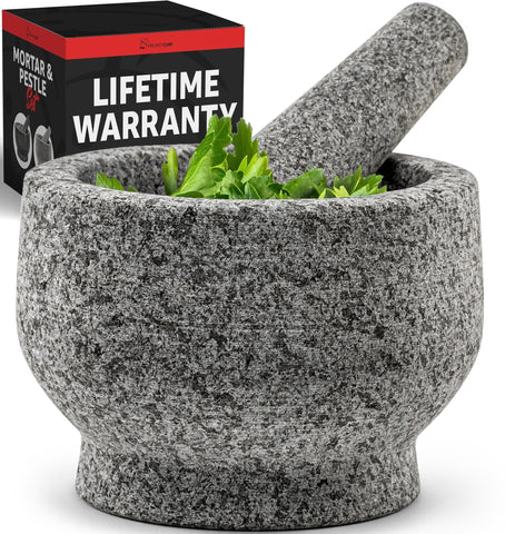 PriorityChef mortar and pestle set in grey granite, ready for fresh spice blends.
