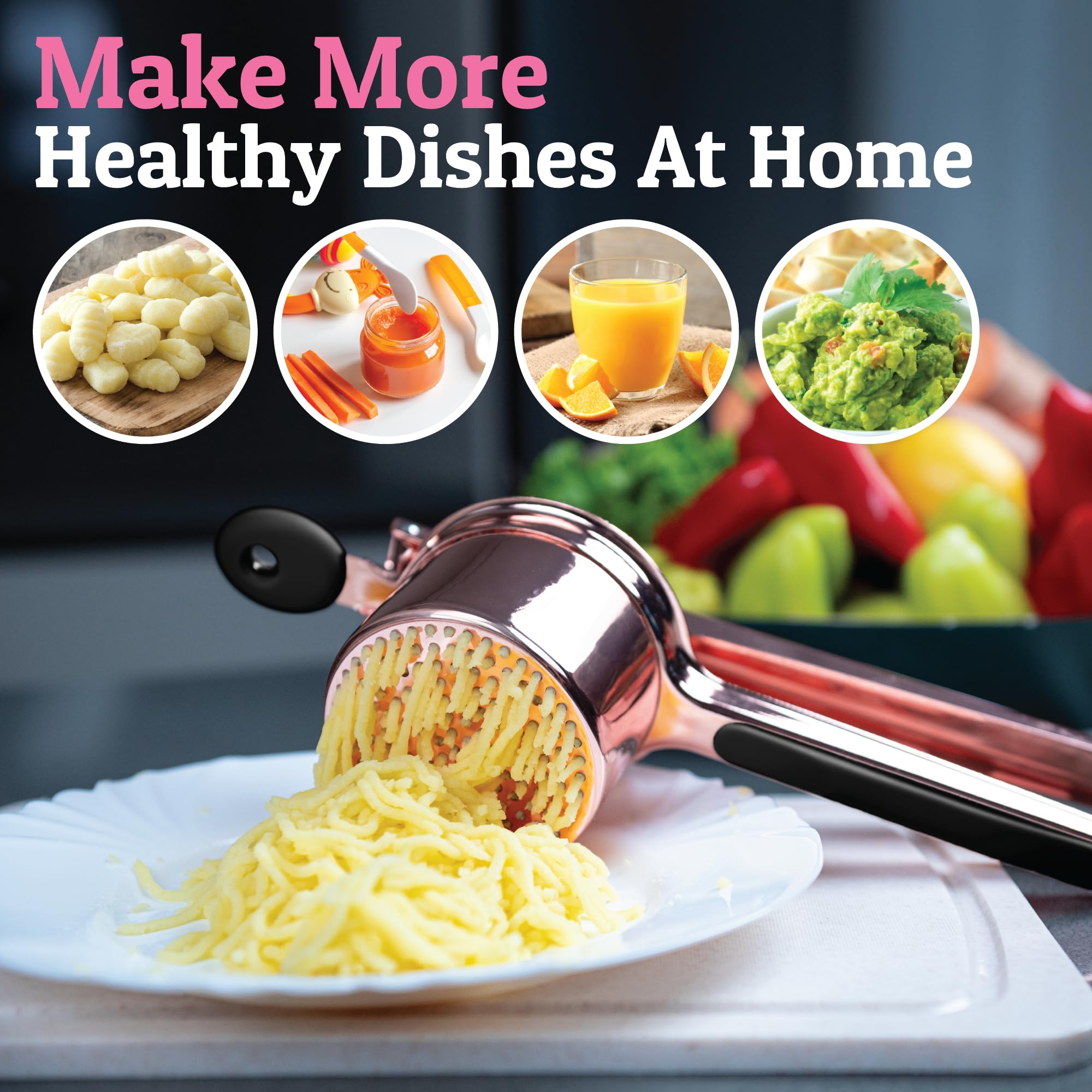 PriorityChef multi-use ricer handles potatoes, carrots, and more.