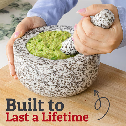 PriorityChef natural granite mortar and pestle bowl for durable kitchen grinding