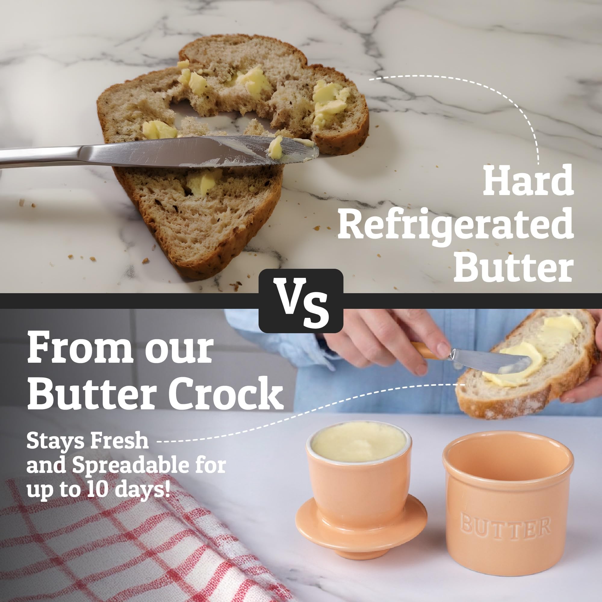 Priority Chef peach butter dish on counter adds color while keeping butter ready to spread.