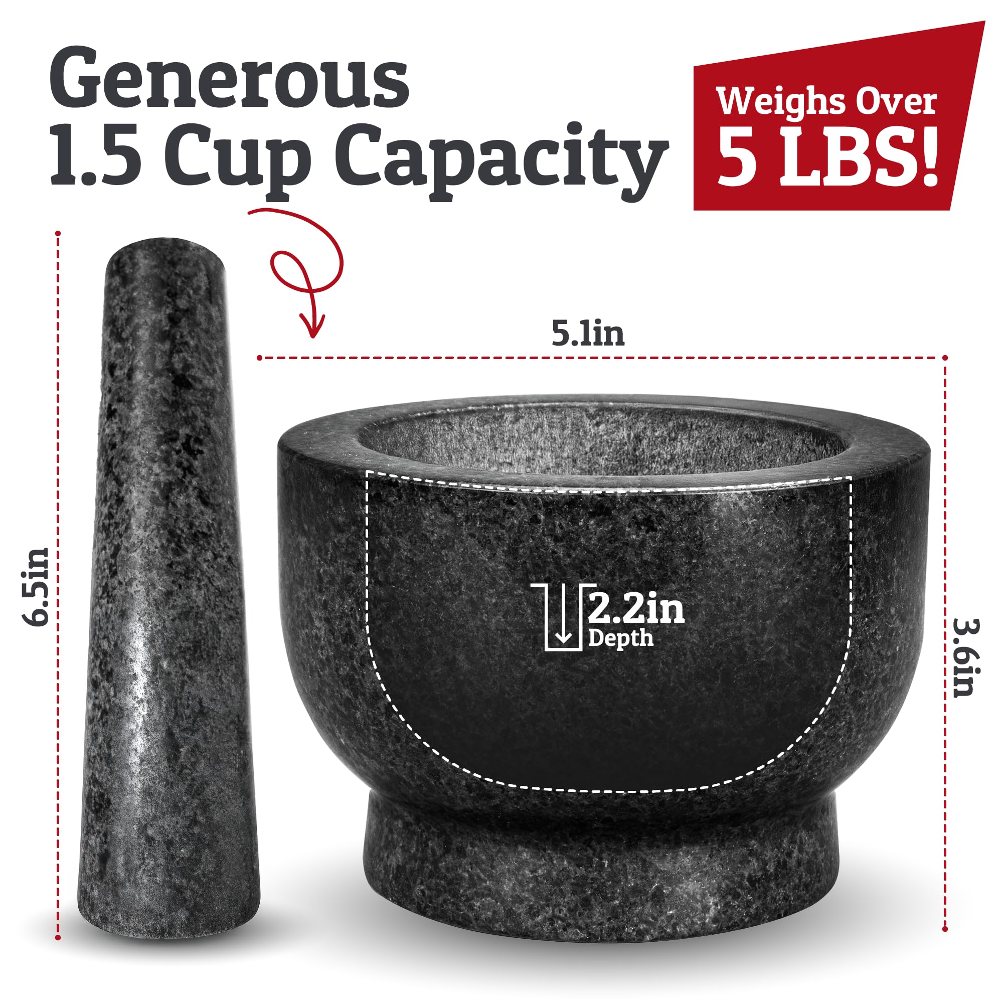 Pestle length 6.5 inches designed for efficient crushing and mixing.