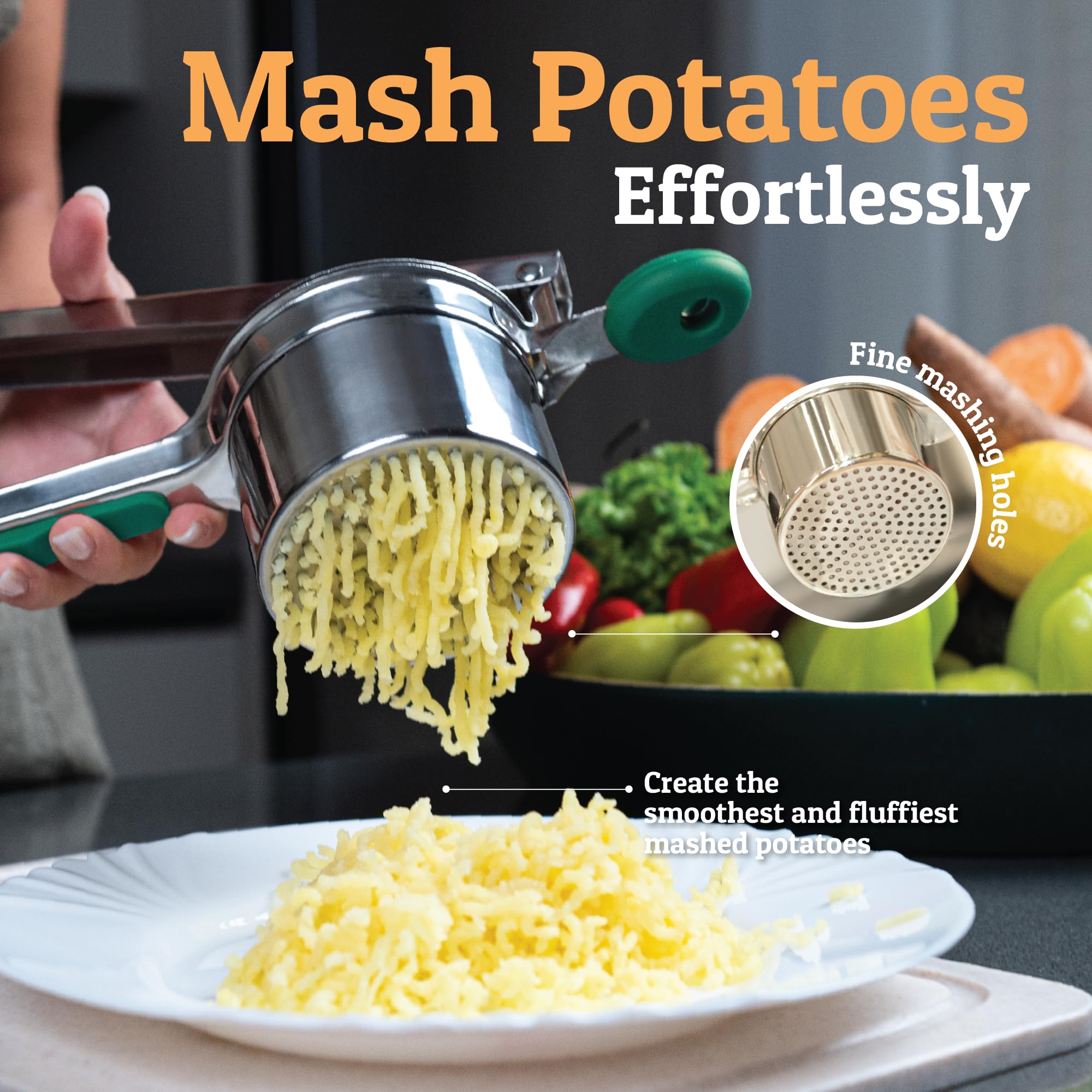 PriorityChef potato ricer anti-slip handles provide comfortable leverage during mashing.