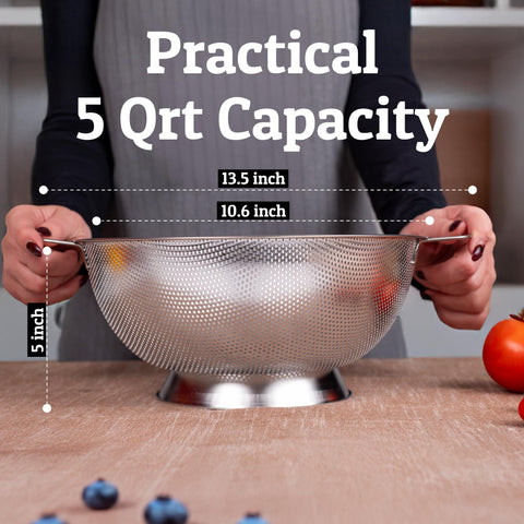 Priority Chef Premium 5Qt Colander crafted from durable stainless steel