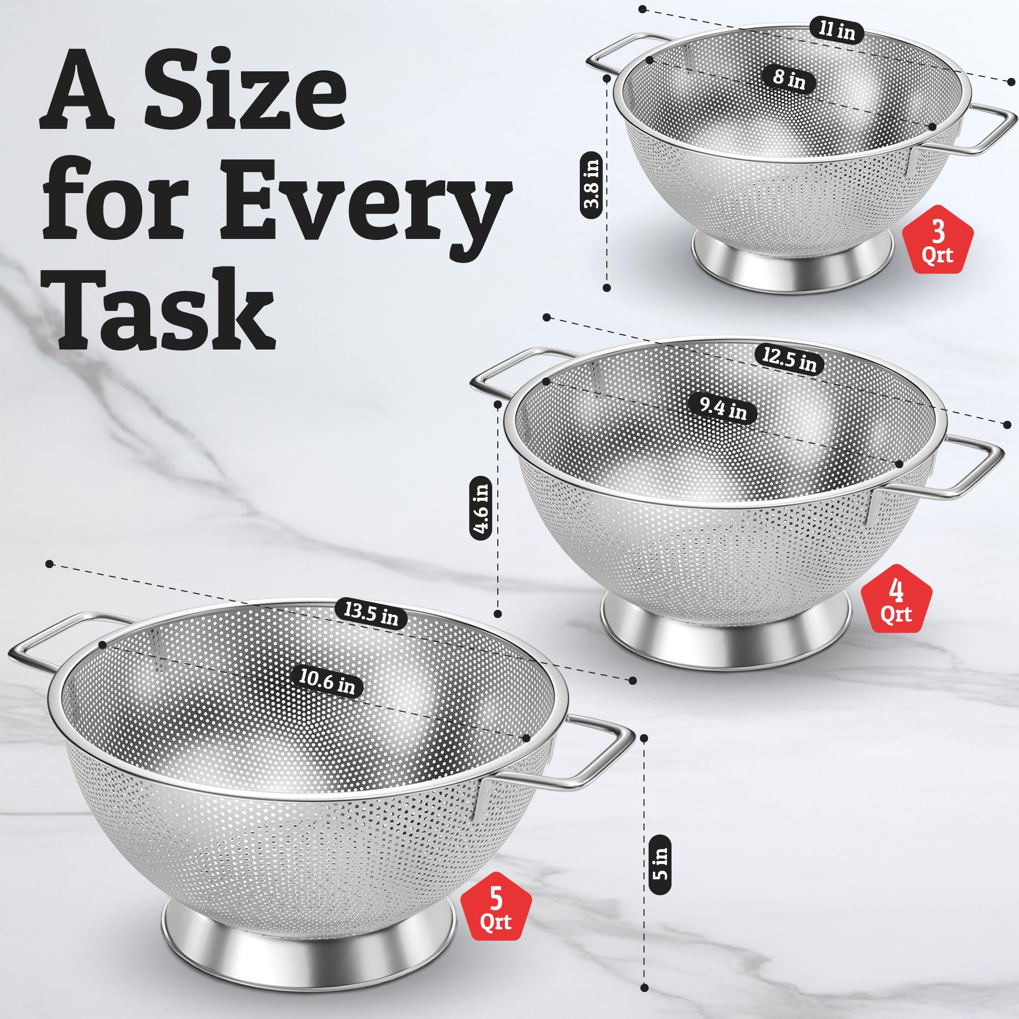 PriorityChef premium colander raised base keeps water away from food