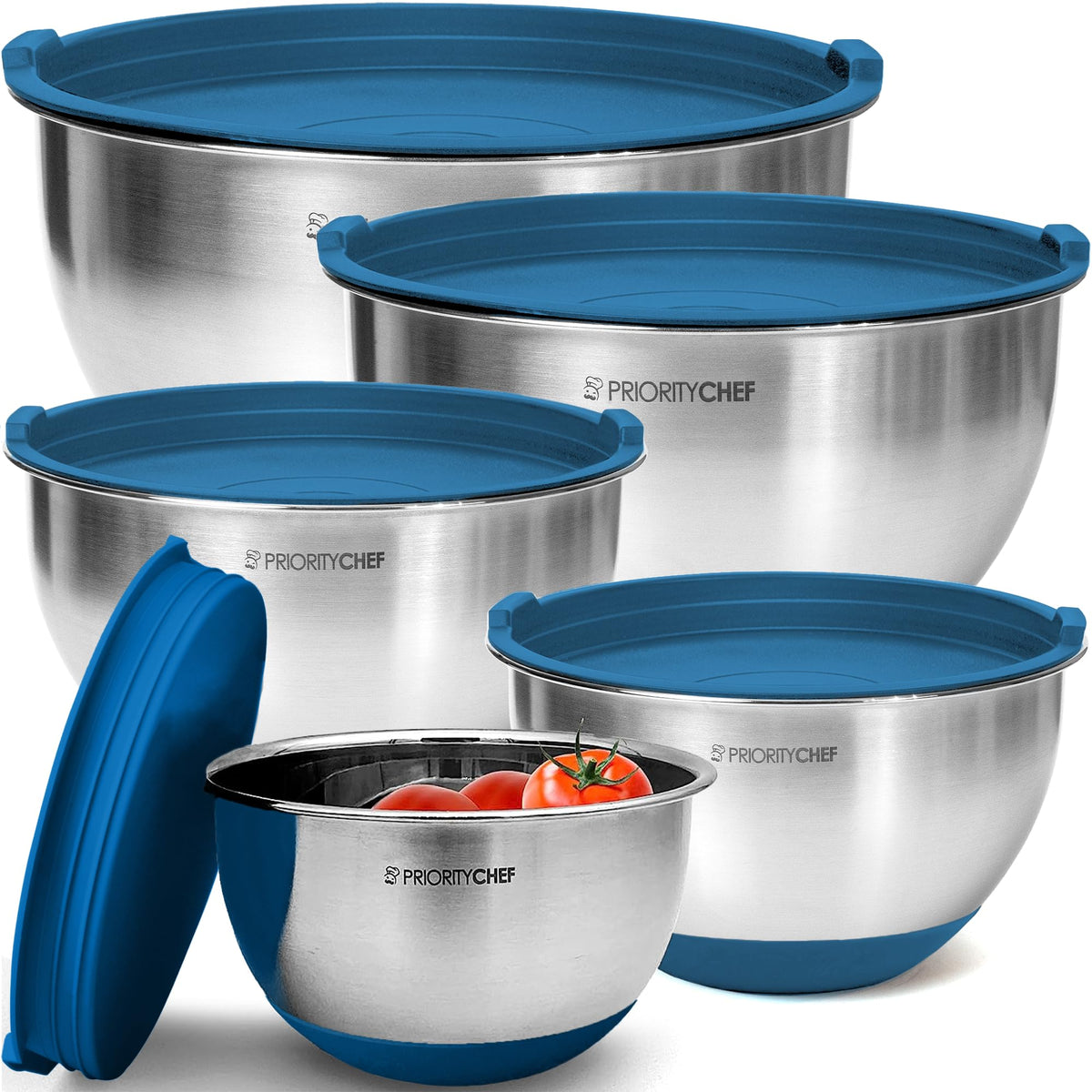 Priority Chef premium mixing bowls blue set 1.5–5 qt for organized prep and measurements.