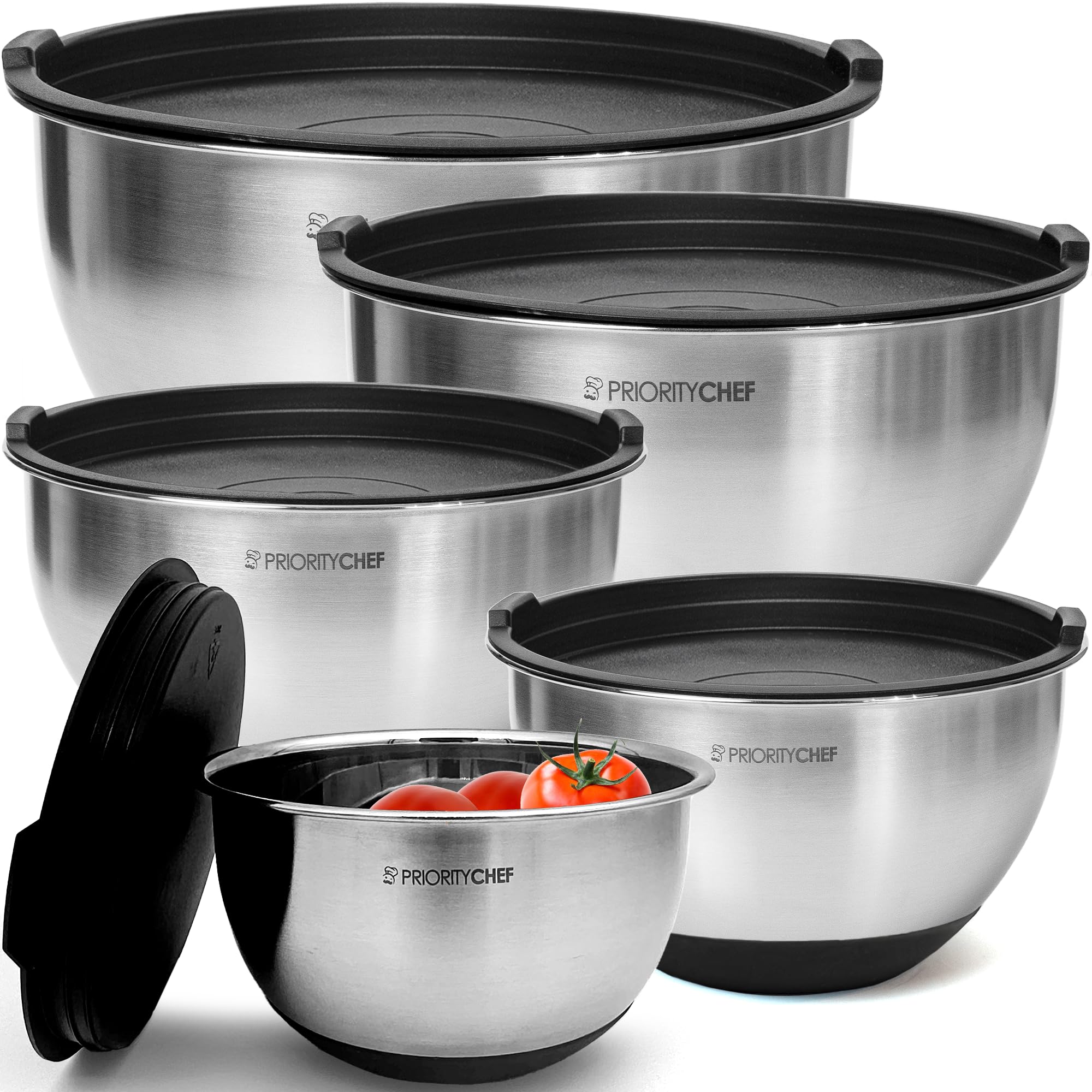 Priority Chef premium mixing bowls with lids in a five-quart set for versatile prep