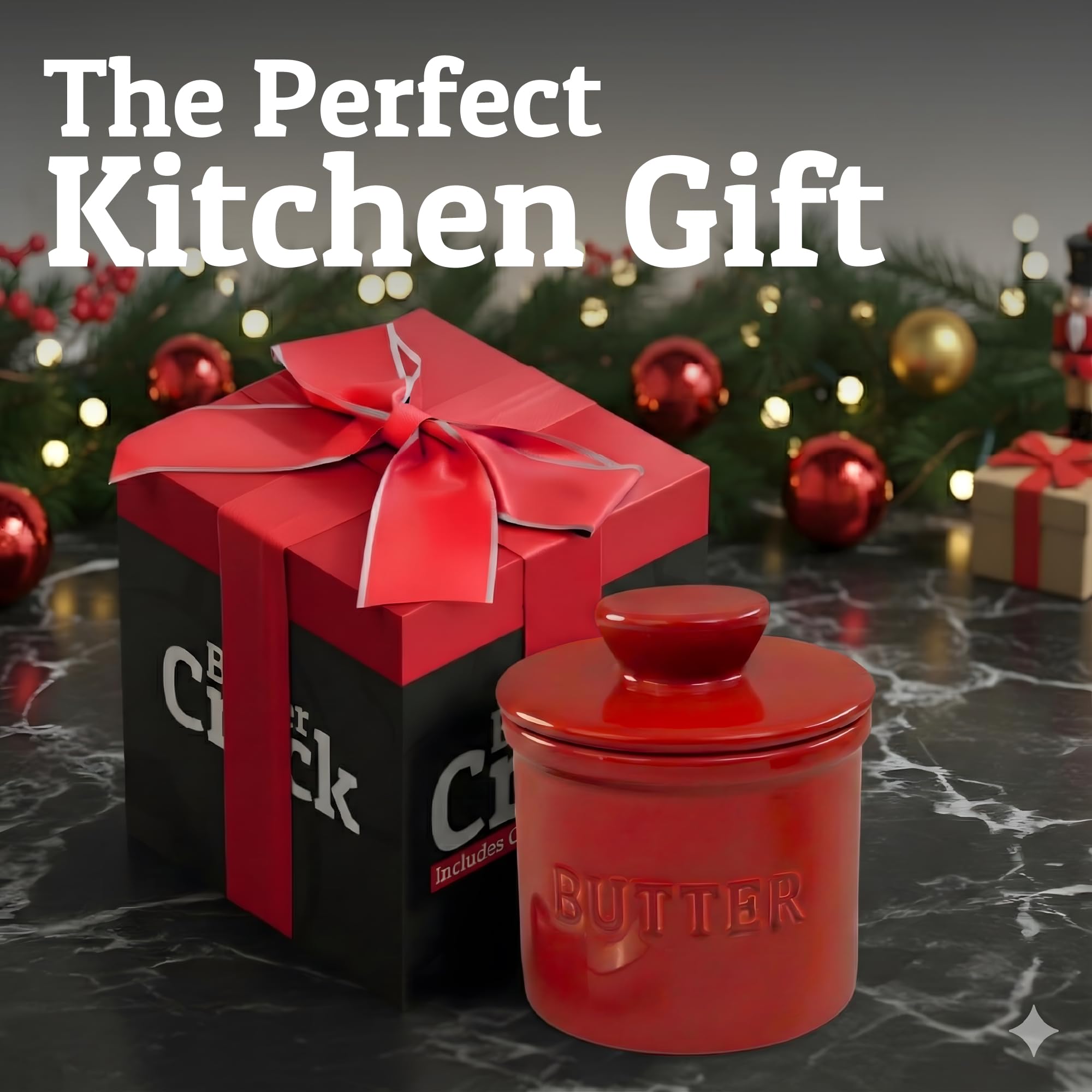 PriorityChef red butter keeper on kitchen counter complements decor