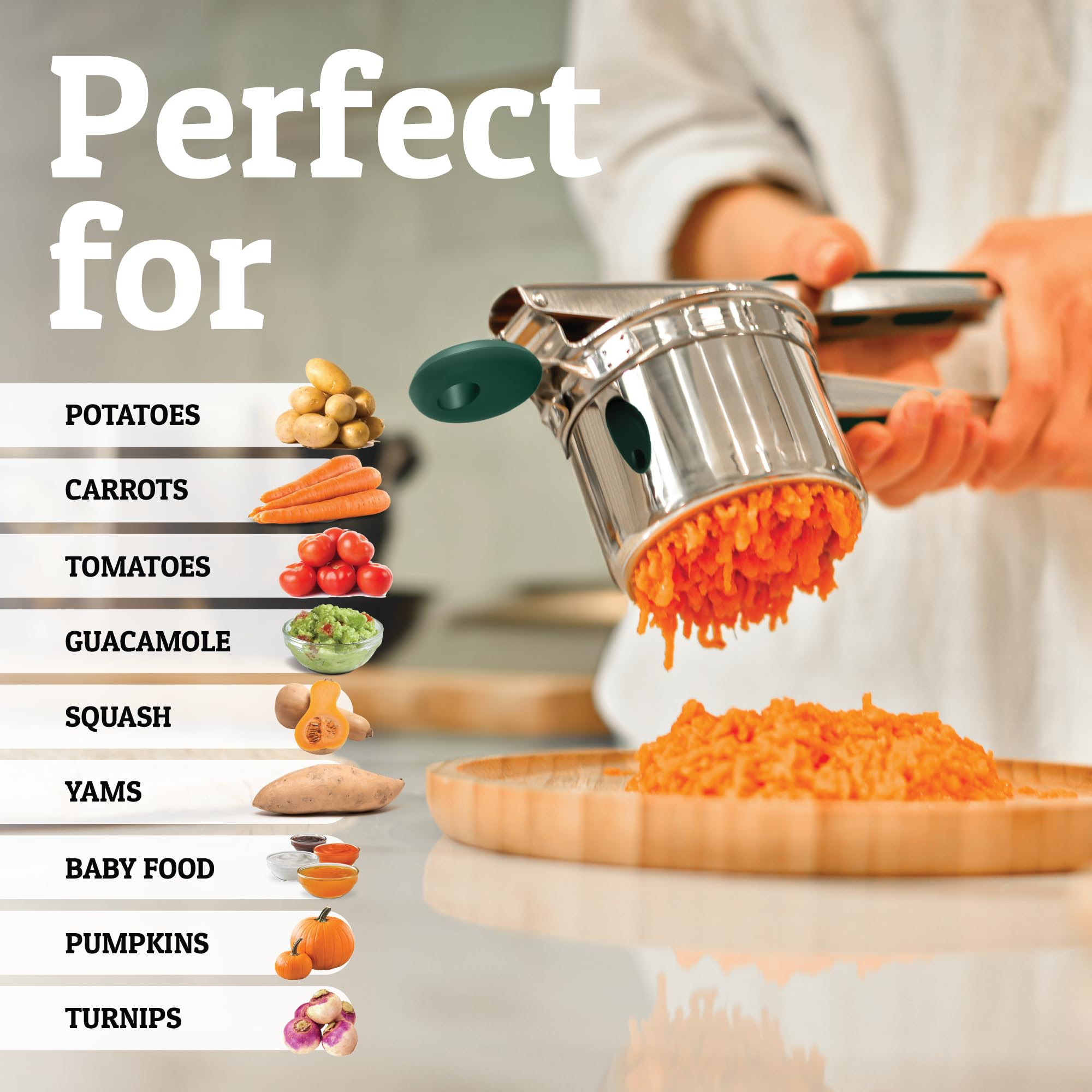 PriorityChef ricer uses 3mm holes for finer, creamier mash.