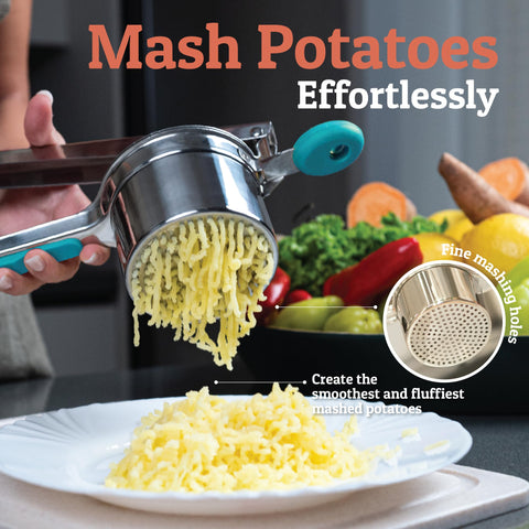 PriorityChef stainless steel ricer with durable discs for smooth or chunky mash.