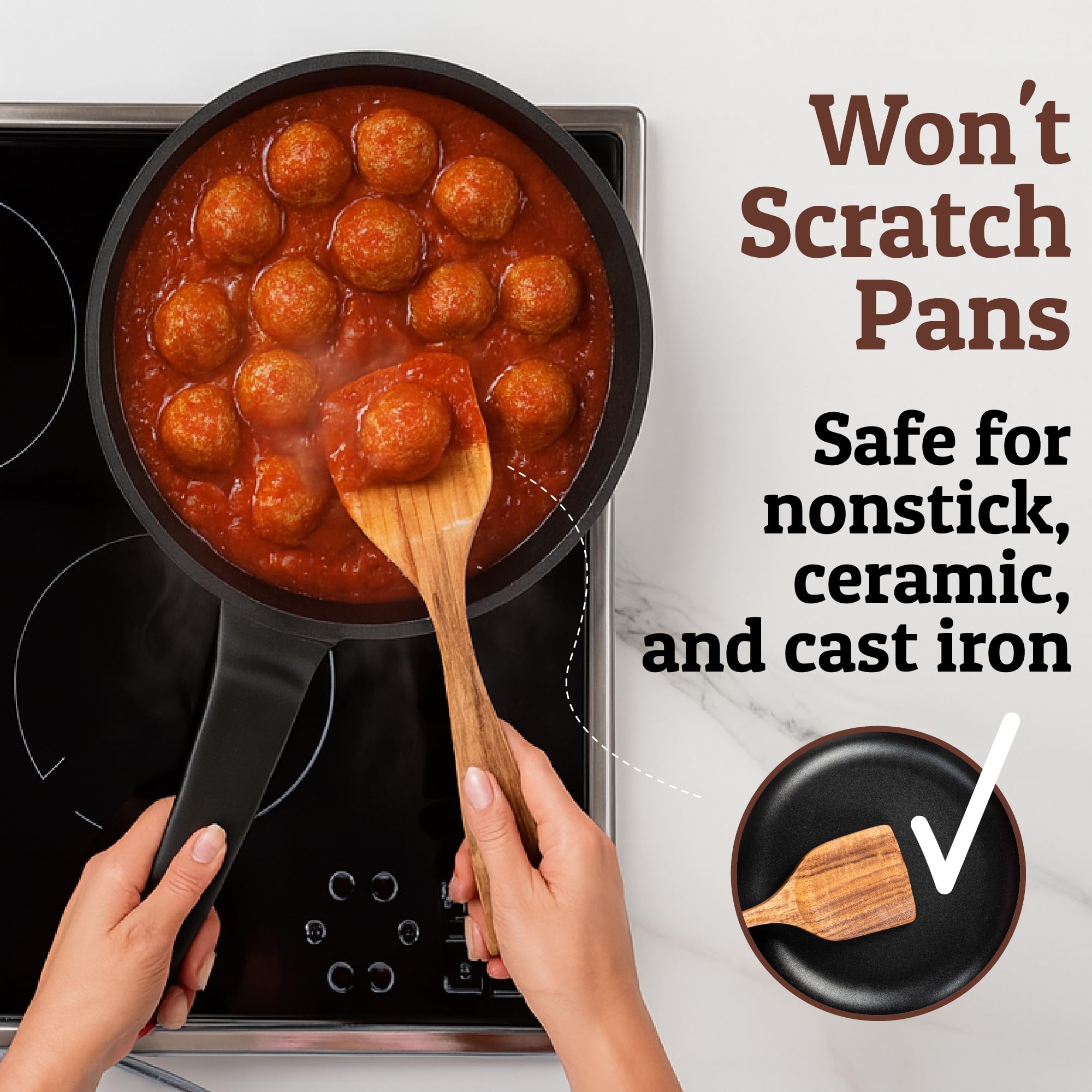 PriorityChef teak wok spatula designed for high heat and nonstick care