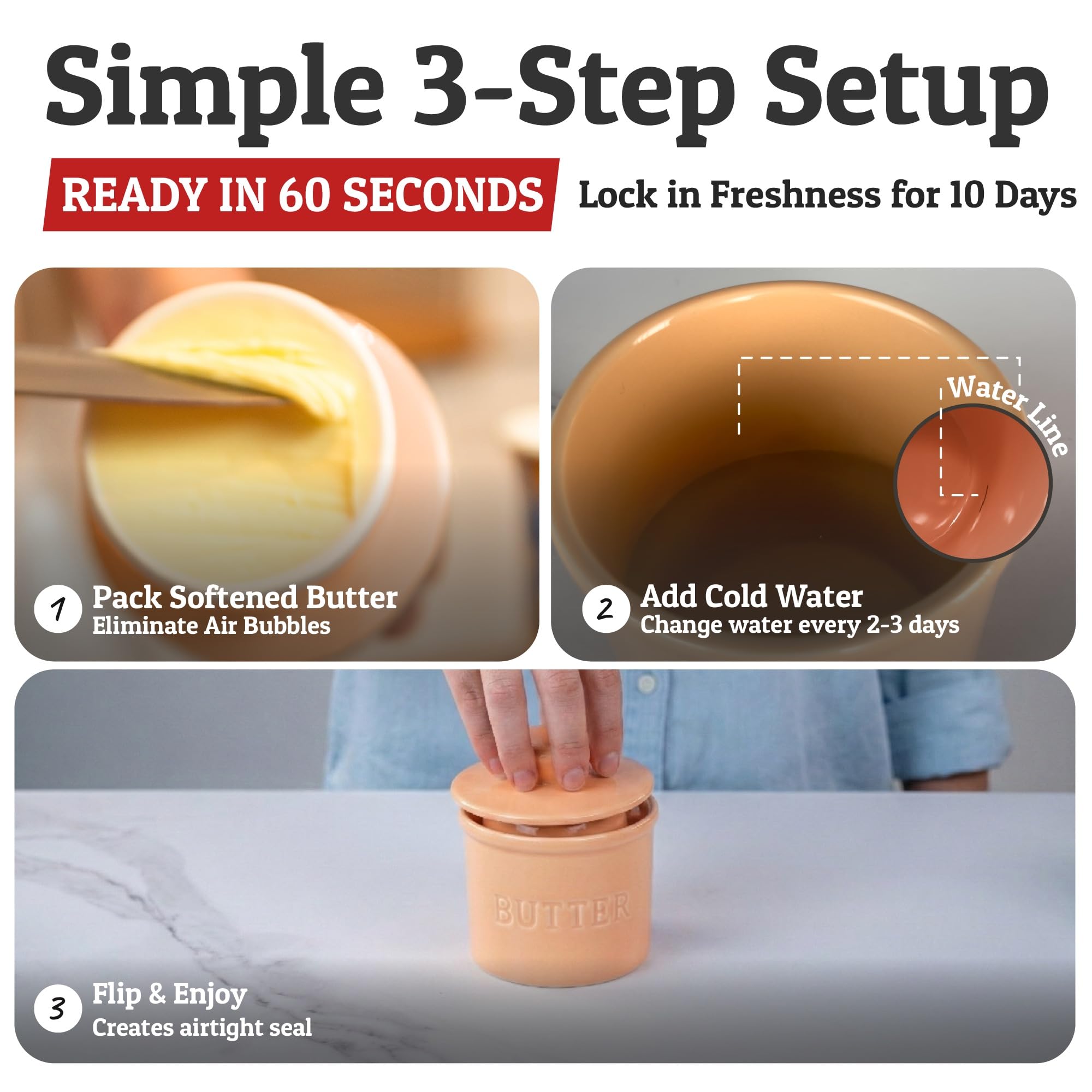 Priority Chef top-view butter crock showcases elegant design and practical countertop convenience.