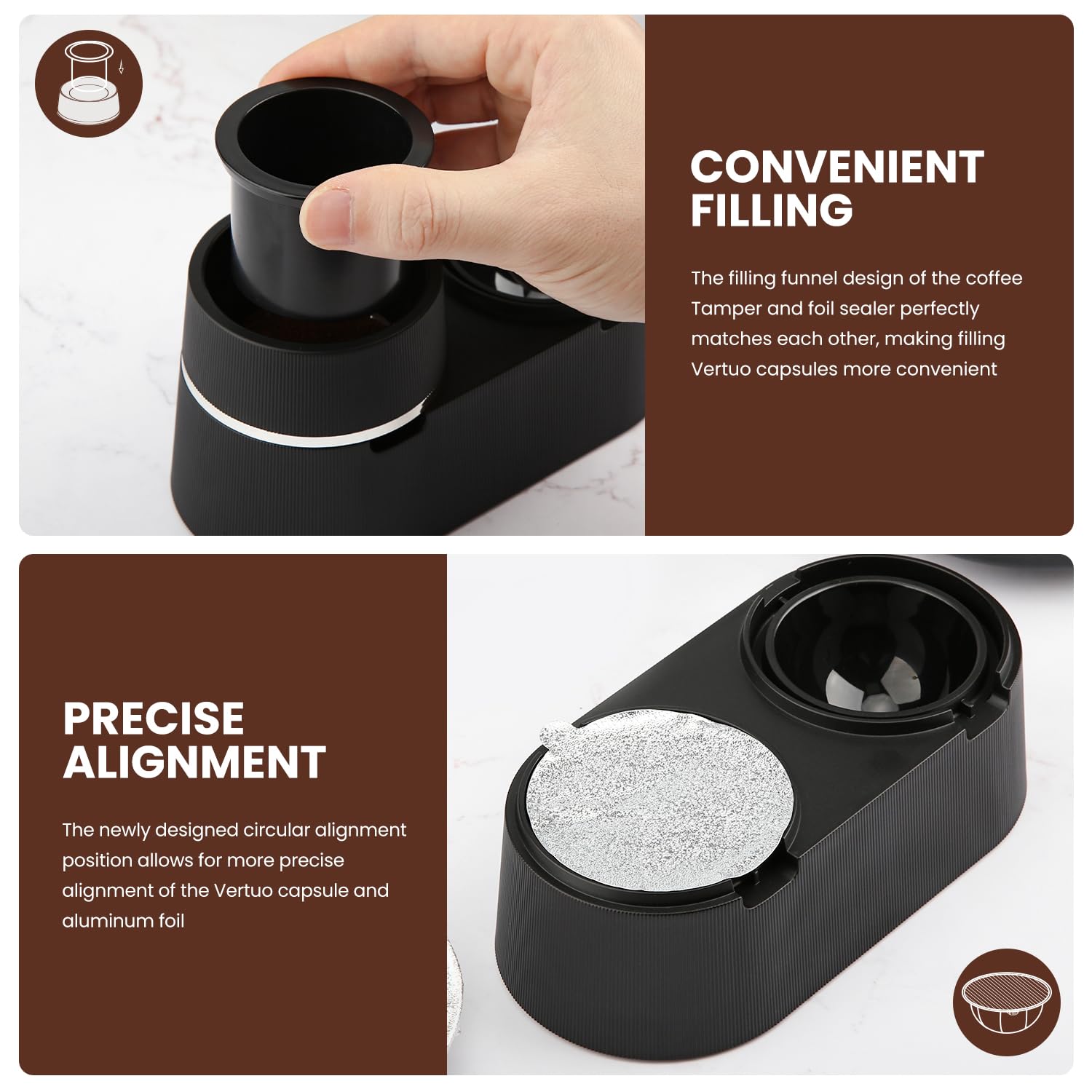 Pro Mael fill funnel in use guides powder neatly into capsules.