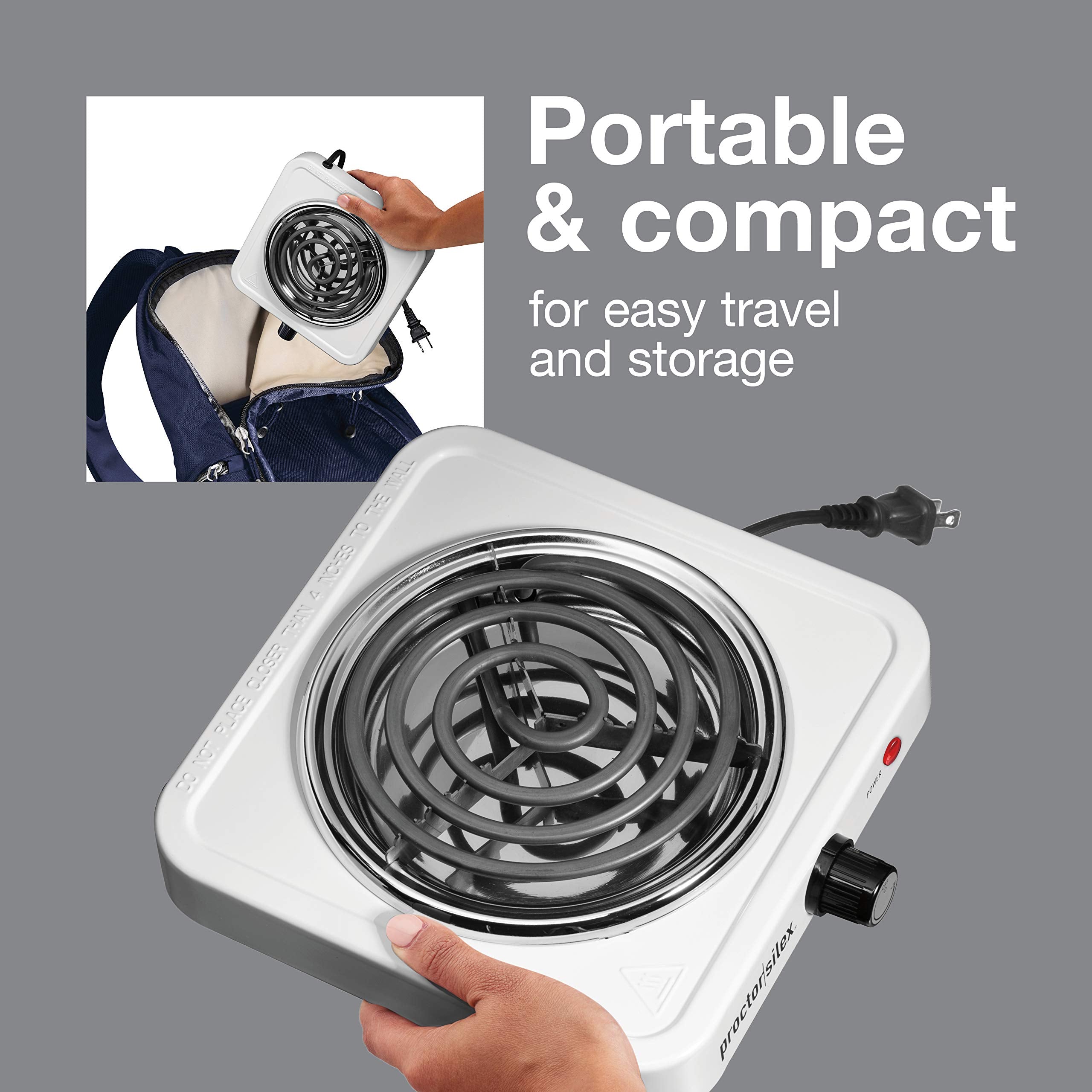 Adjustable temperature dial on Proctor Silex stove for versatile heating