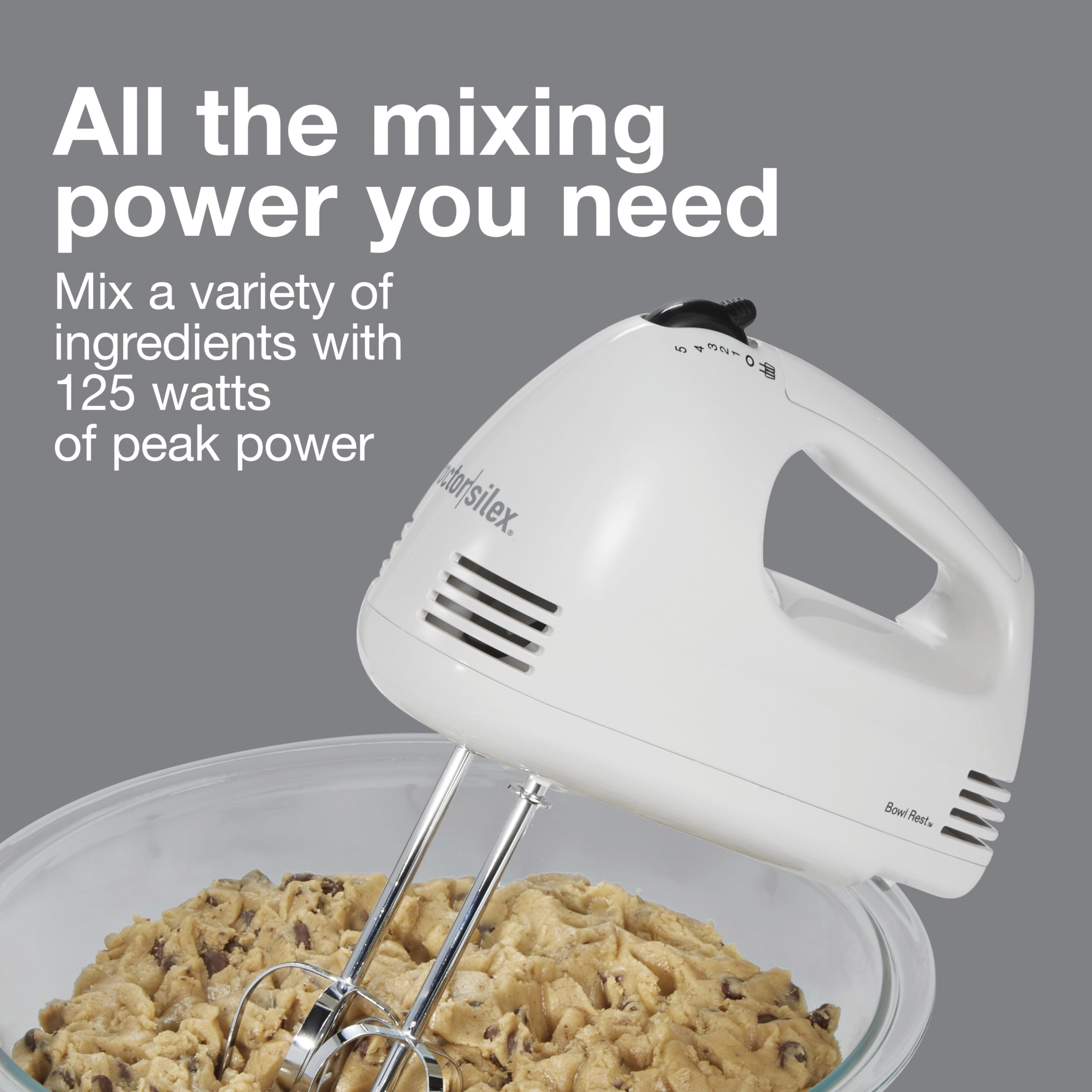 Proctor Silex Easy Mix chrome beaters ready for even mixing