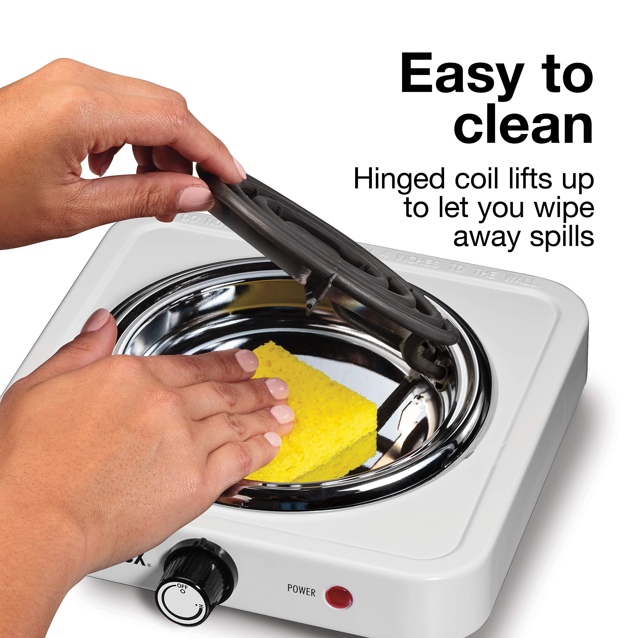 Proctor Silex hinged coil for easy cleaning after spills