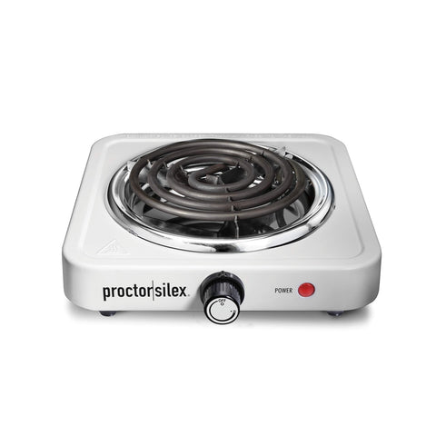 Proctor Silex portable electric stove on kitchen counter for quick meals