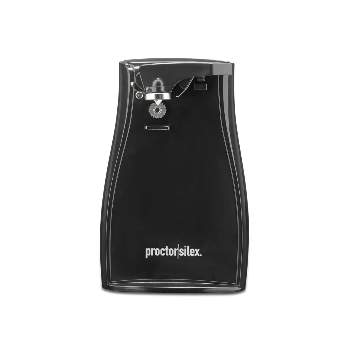 Proctor Silex Power electric can opener front view opens tall cans with ease.