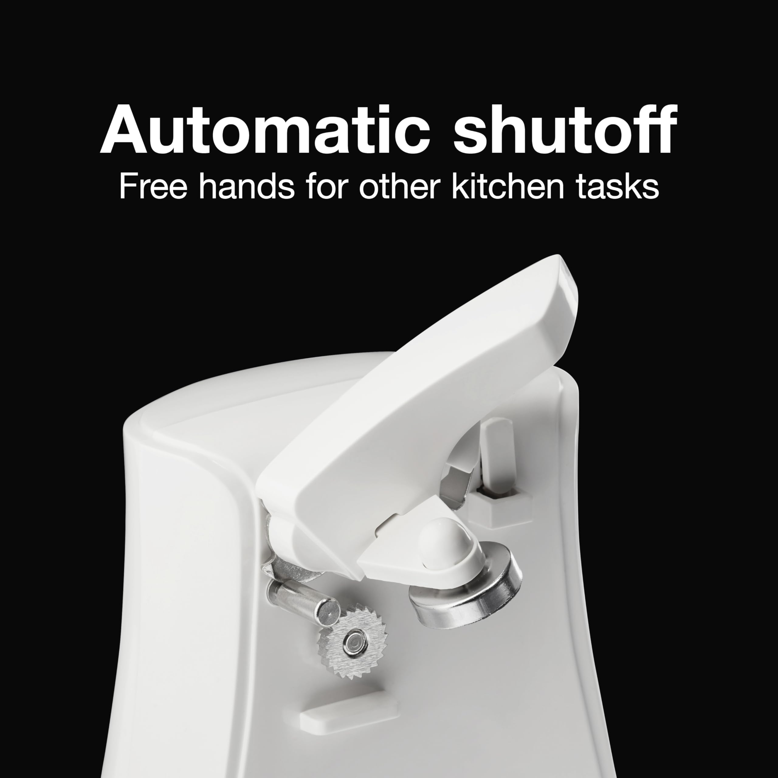 Proctor Silex power opener cord storage shows clutter-free counter space.