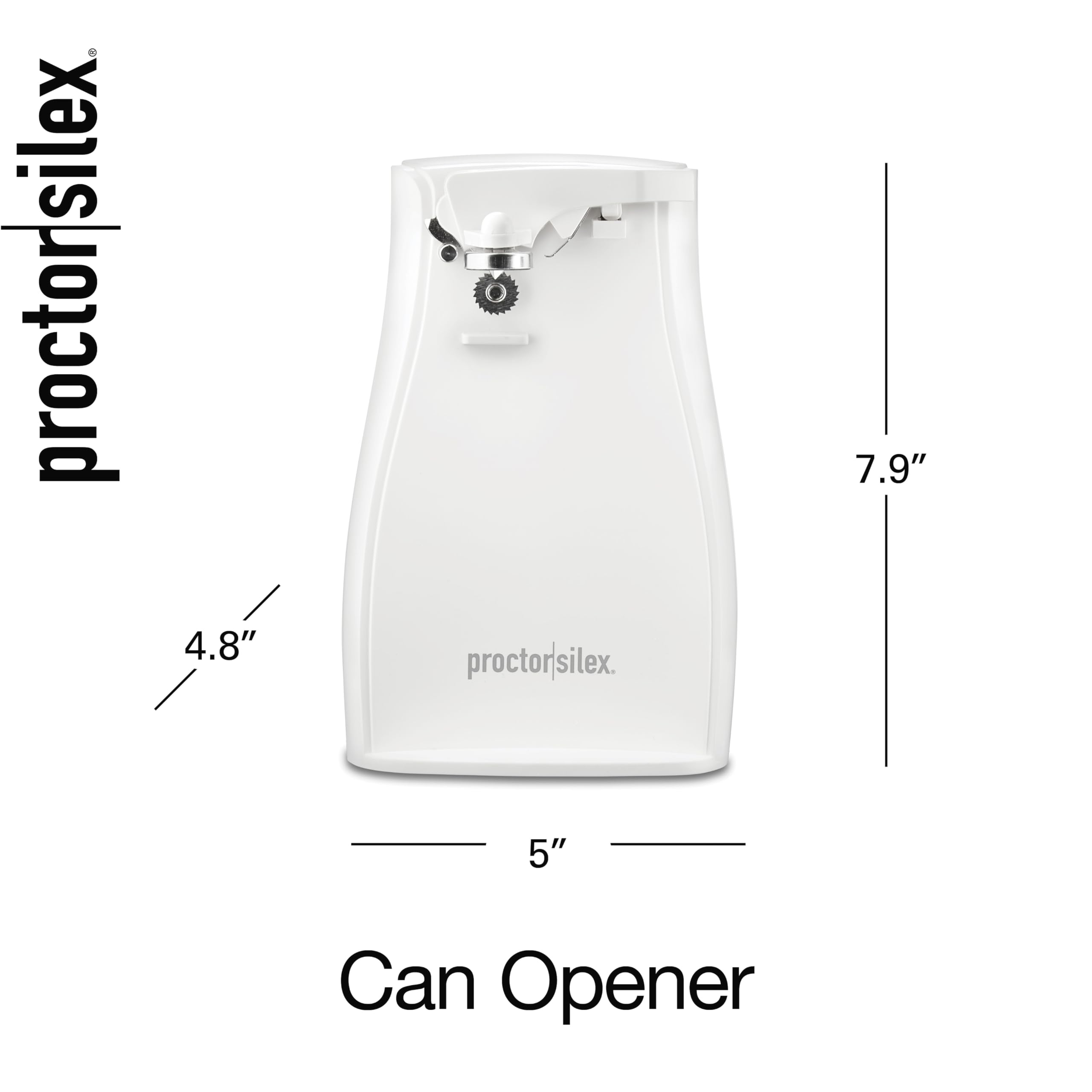 Proctor Silex power opener white finish adds modern touch to kitchen.