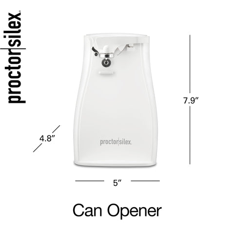 Proctor Silex power opener white finish adds modern touch to kitchen.