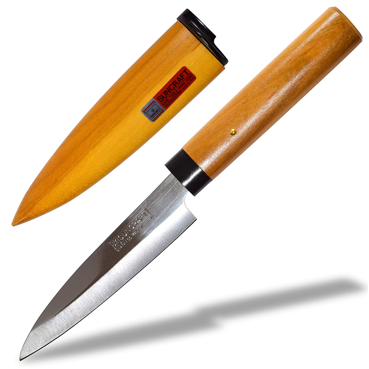 Product of Gifu Japan Seki Japan small fruit knife blade close-up shows stainless edge for precise chopping.