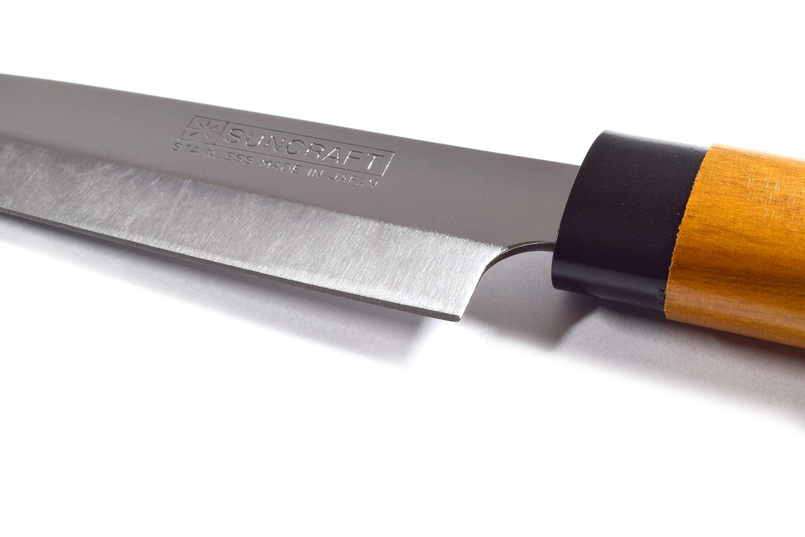 Product of Gifu Japan Seki Japan wooden handle in hand for controlled slicing.