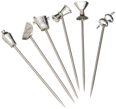 Prodyne martini picks with stainless steel shafts securely hold olives.
