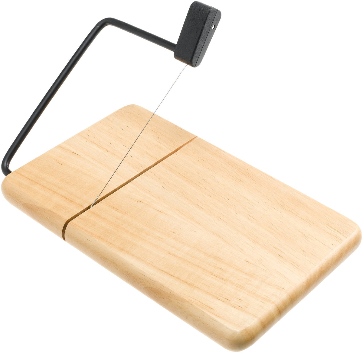 Prodyne thick beechwood cheese slicer with cutting wire on sturdy board for flawless slices.