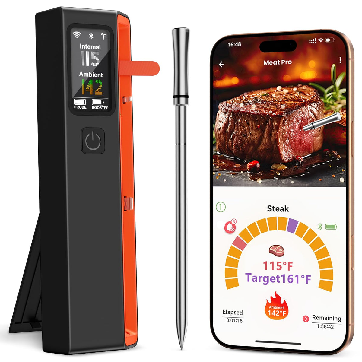 PROGRACE smart thermometer base with wireless control for real-time cooking alerts.