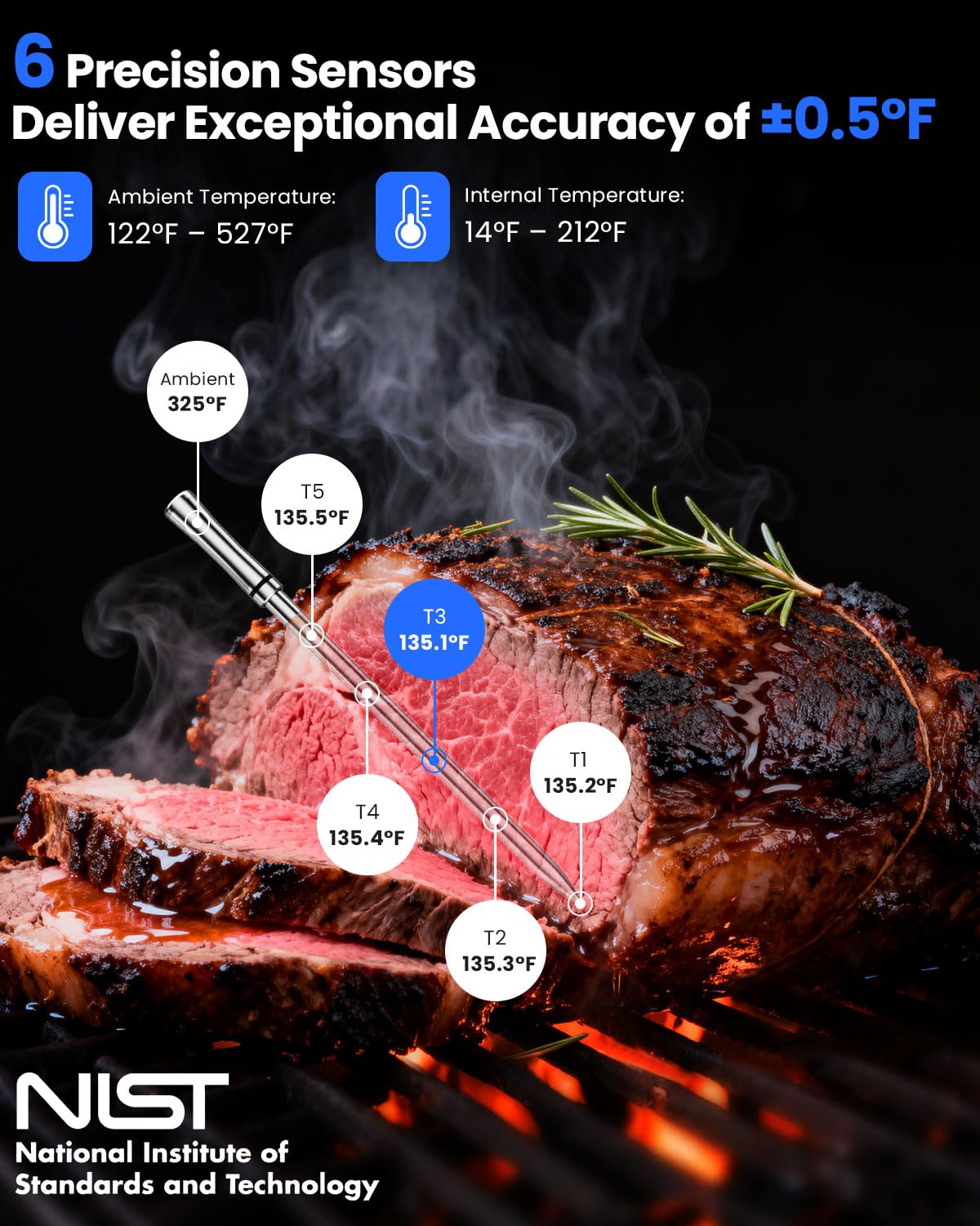 Stainless steel probes for precise meat readings and dependable flavor outcomes.