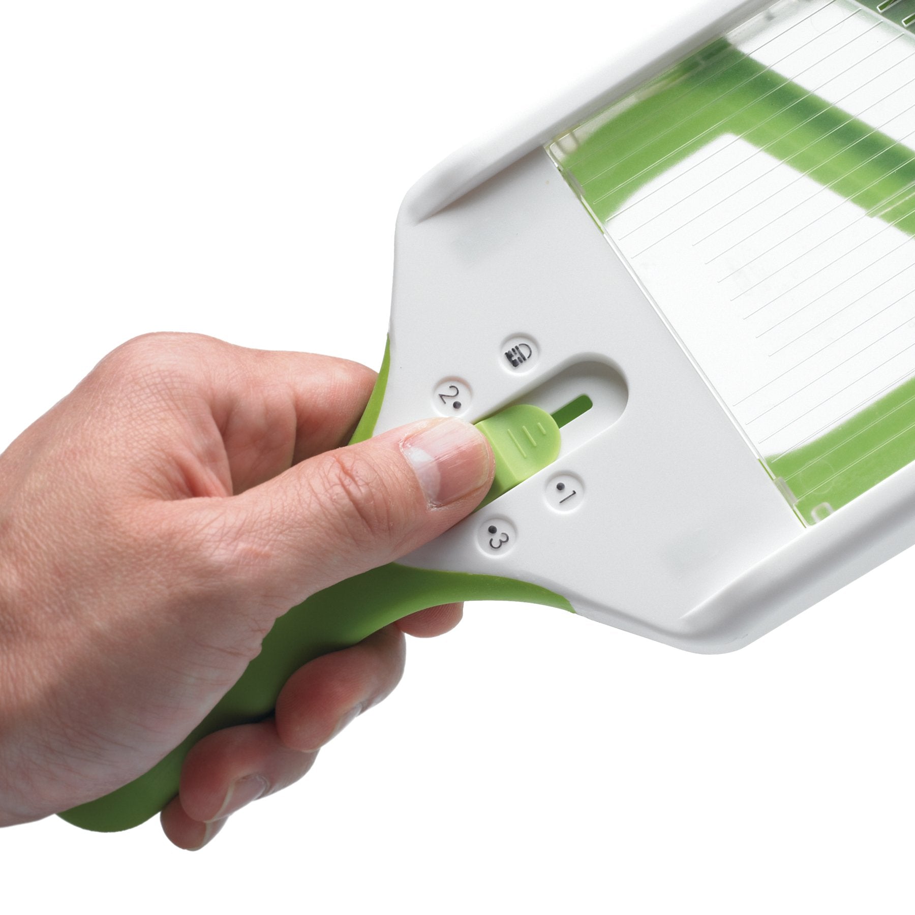 Progressive Adjust-A-Slice with julienne function activated for stir-fries.