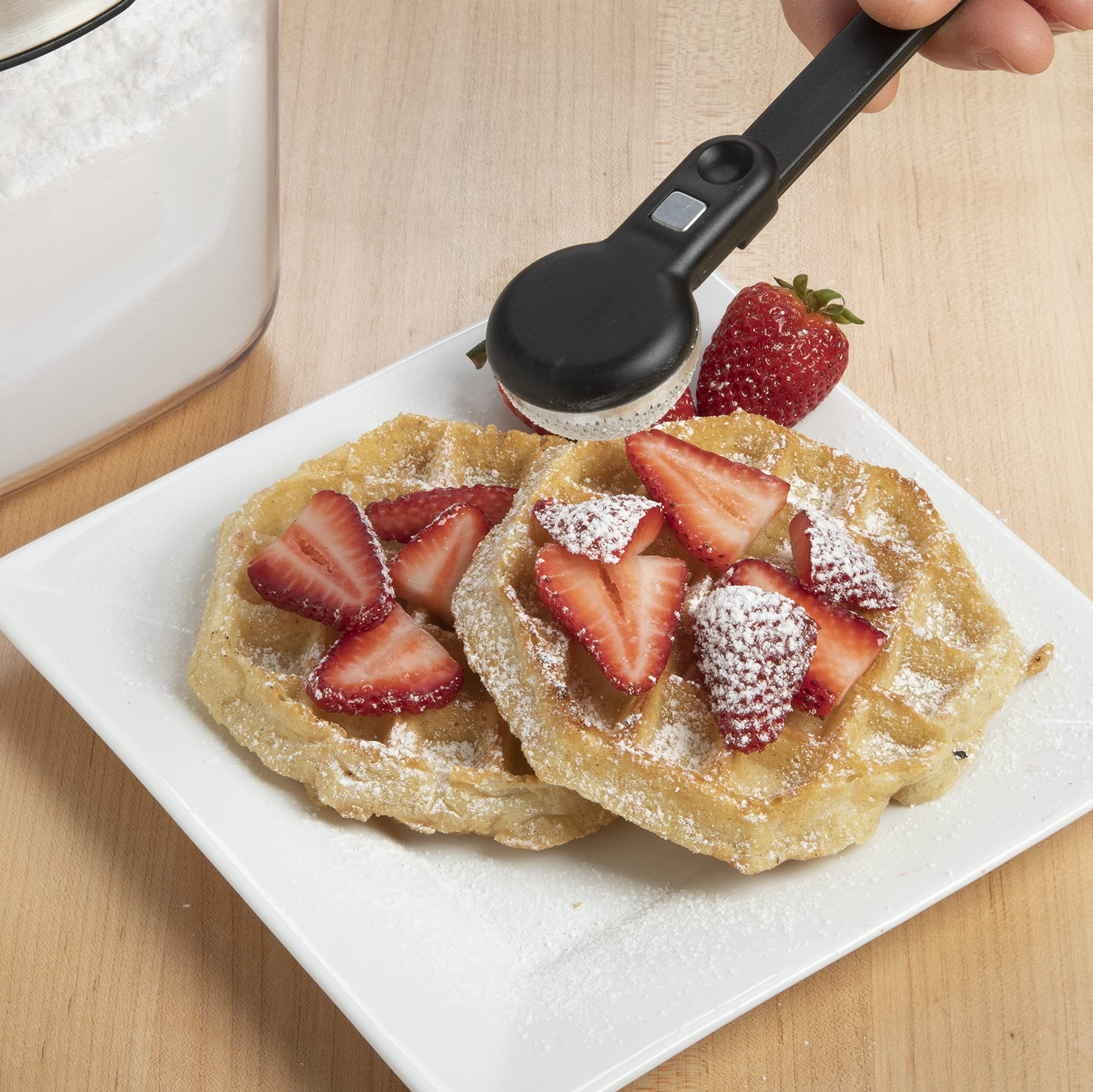 Stylish keeper adds organization and convenient access to baking ingredients.