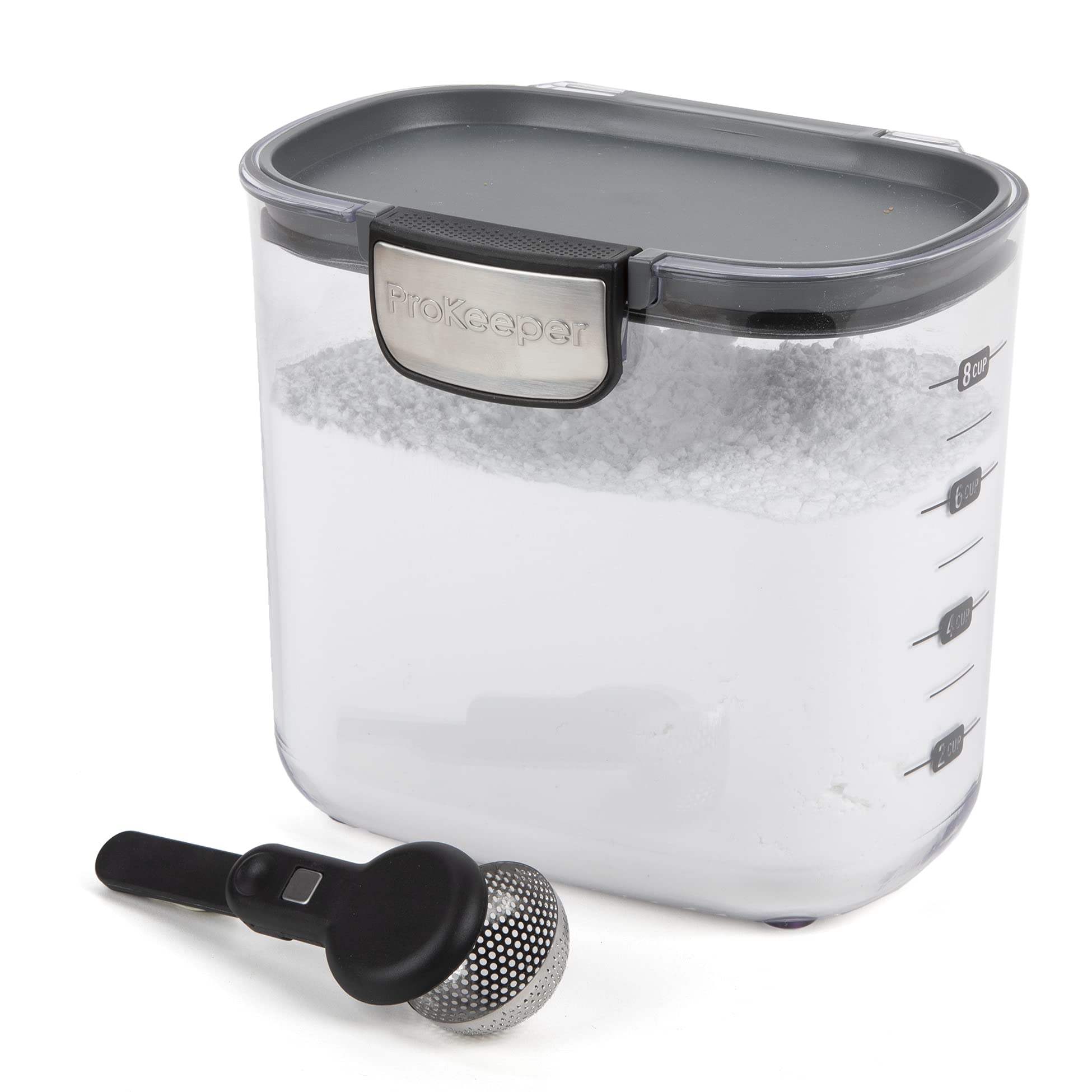 Progressive Powdered Sugar Keeper seal prevents moisture and clumping for baking.