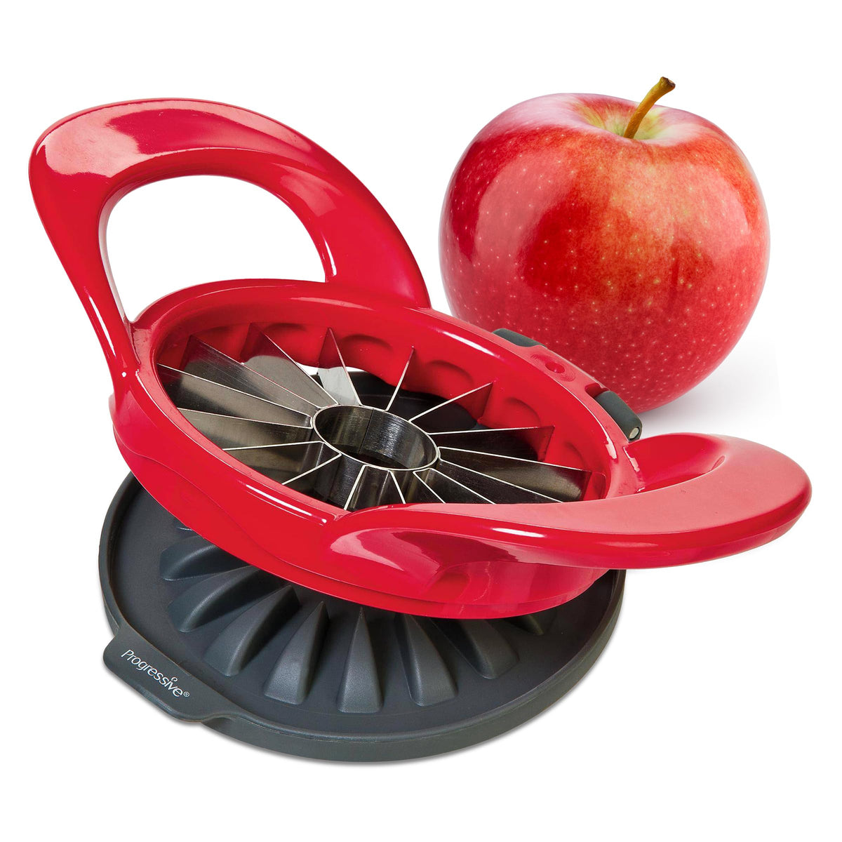 Progressive PrepWorks 16-slice slicer in action delivering uniform apple pieces