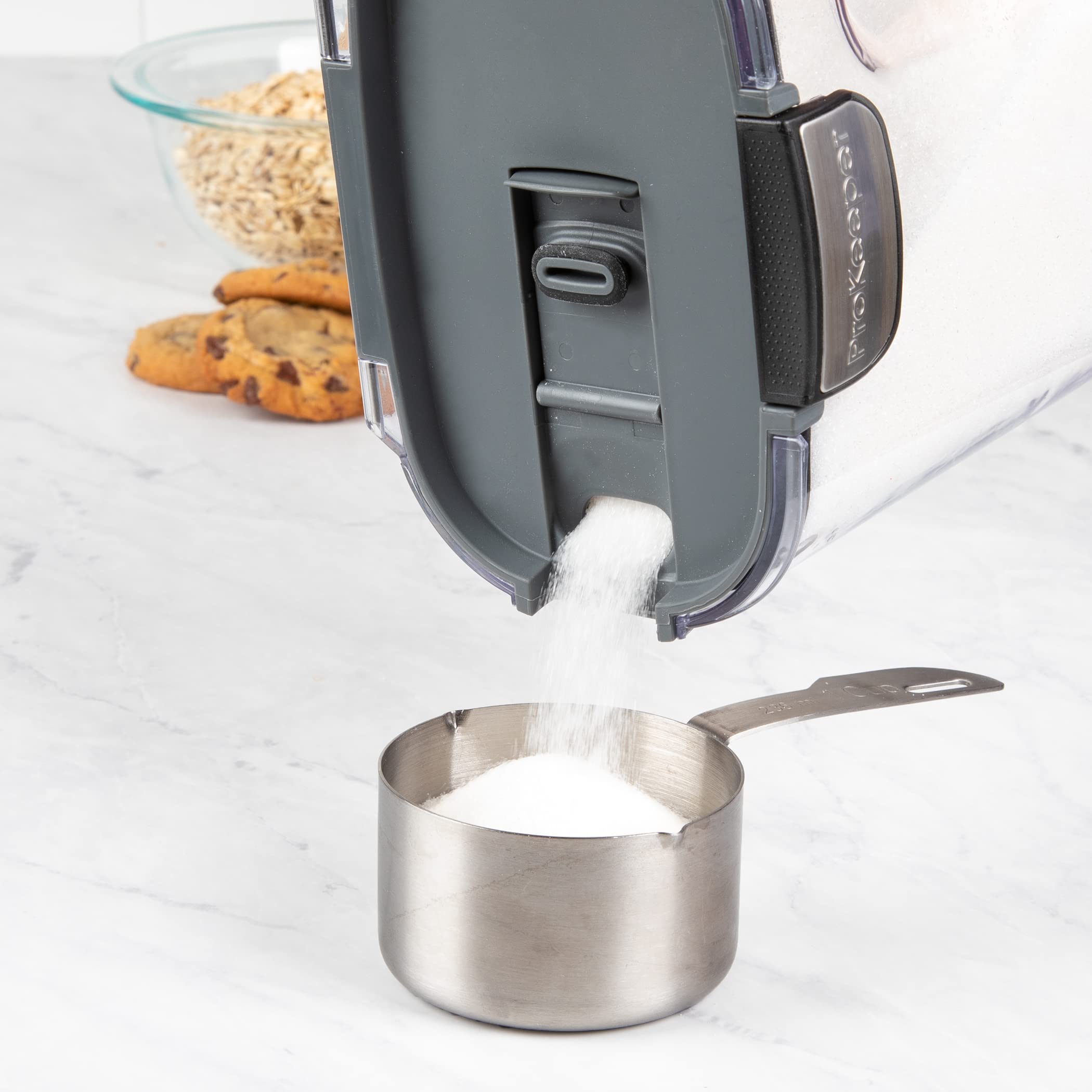 Progressive ProKeeper airtight container with hinged lid and measurement marks for precise use.