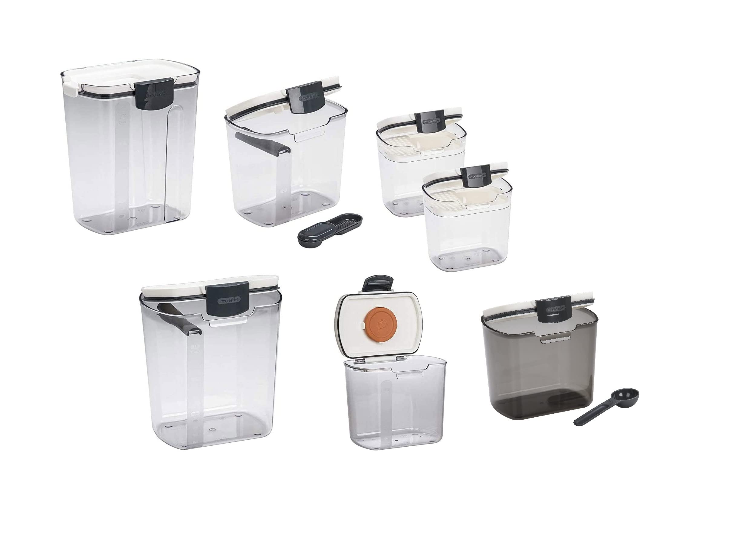 Progressive ProKeeper Bakers airtight canisters for flour and sugar with multicolor lids keep ingredients fresh and organized.