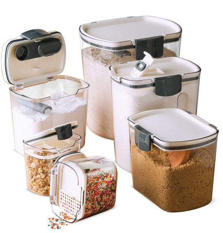 Progressive ProKeeper flour keeper with leveling bar for precise measuring and freshness.