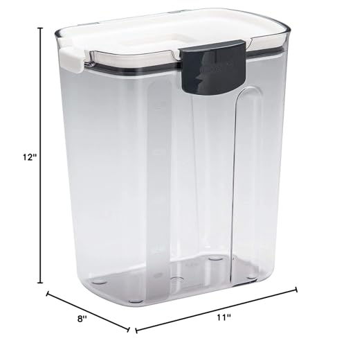 Progressive ProKeeper powdered sugar keeper with leveling bar and dusting tool for precise sifting.