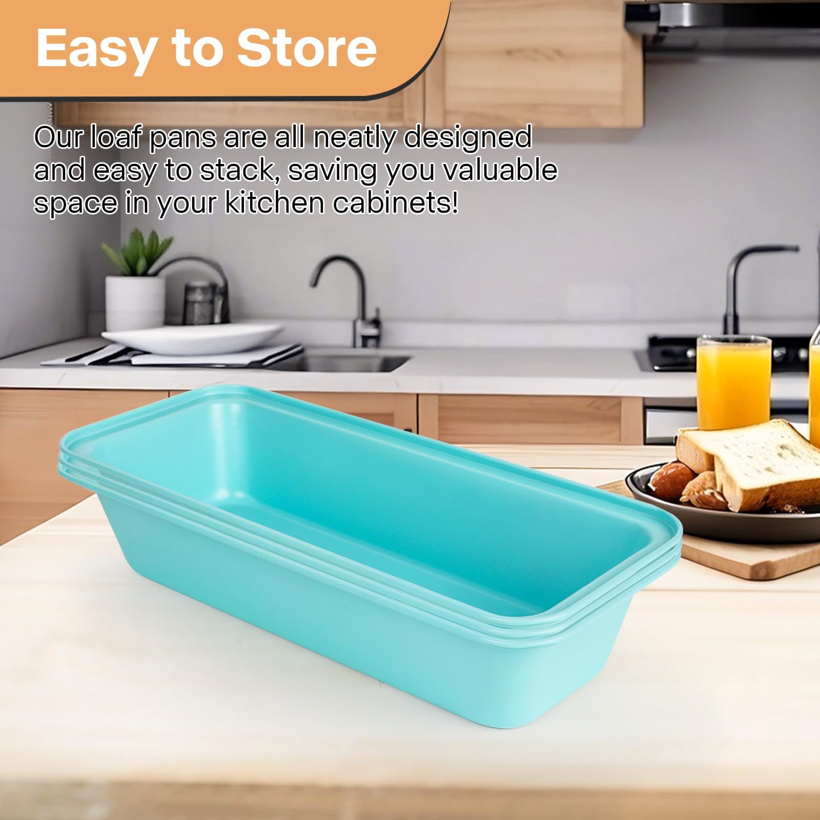 Proigtz stackable bread pans demonstrate compact storage.