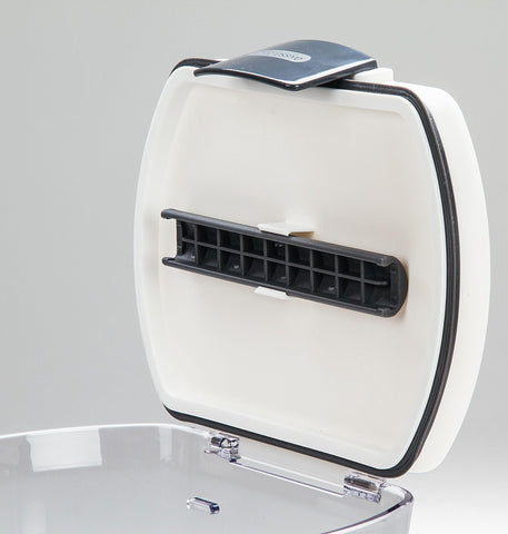 ProKeeper Flour Storage Container lid hinges on stainless steel for durability.