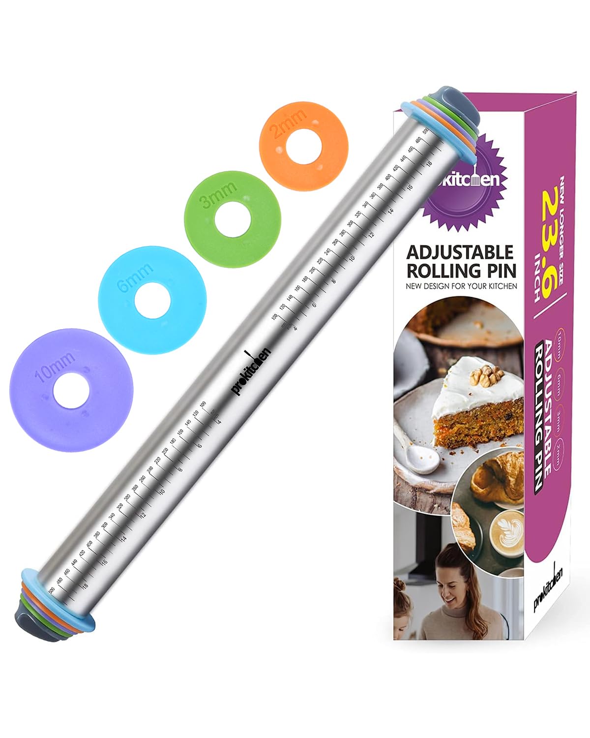PROKITCHEN extended rolling pin 23.6 inch for large dough sheets.