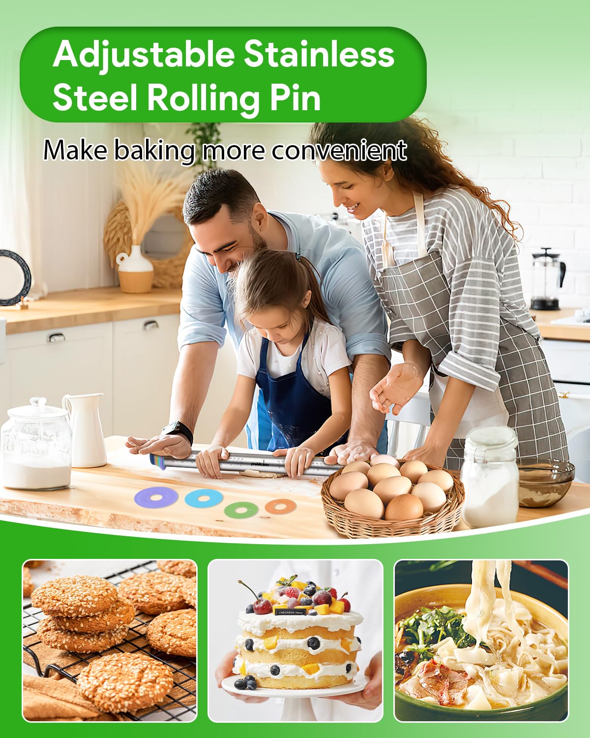 PROKITCHEN non-stick stainless steel rolling pin surface.