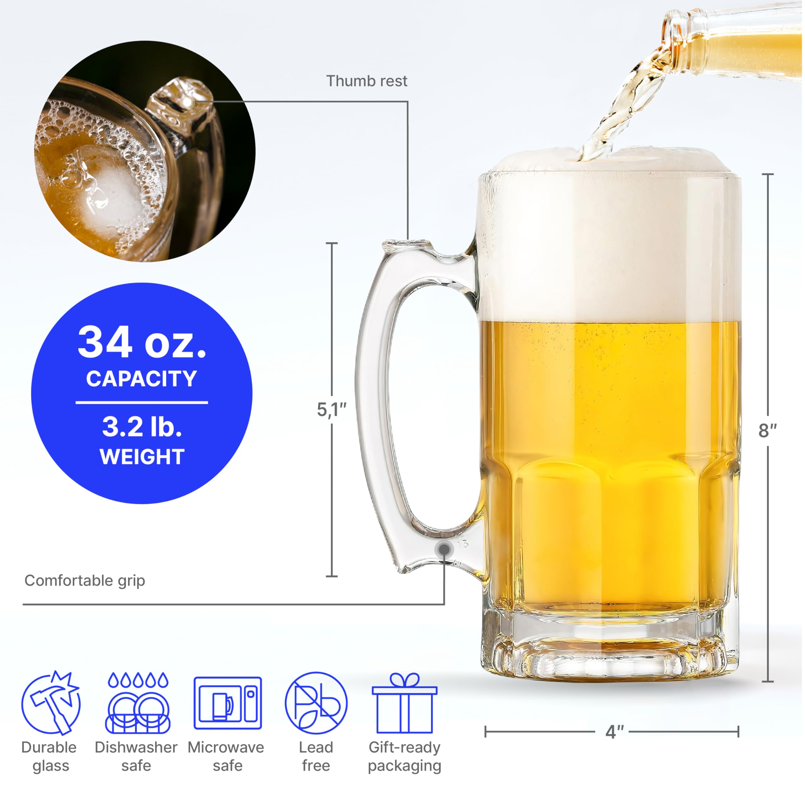PROLISOK mug close-up displays thick glass and sturdy handle for durable use.