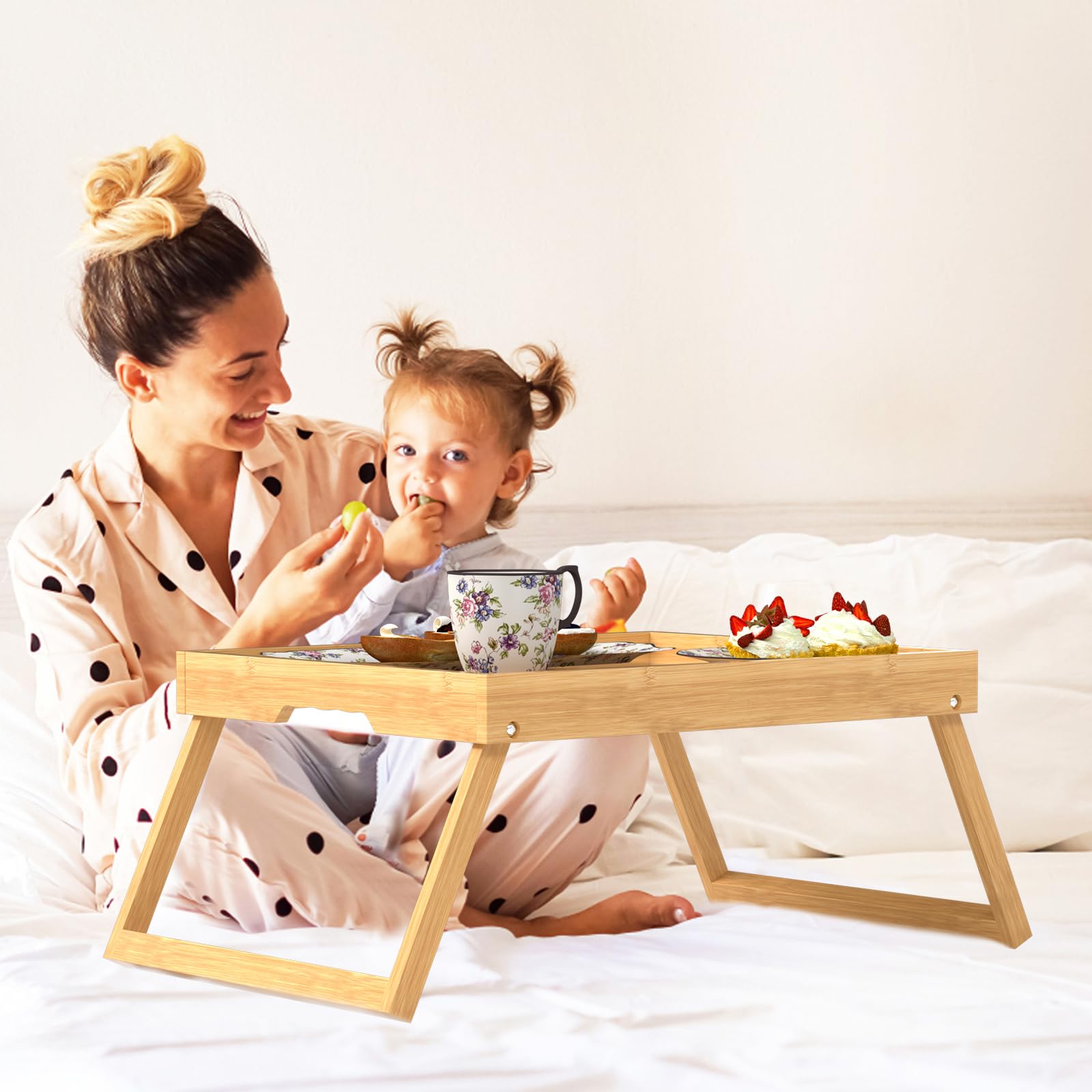 Promitop bamboo bed tray for breakfast in bed with spill-preventing lip