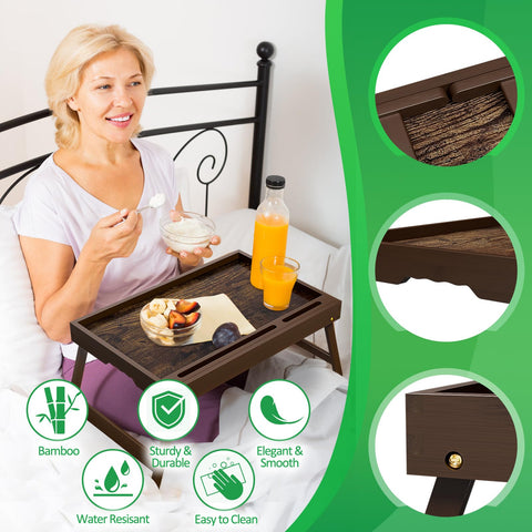 Promitop bamboo breakfast tray folded for space-saving storage.