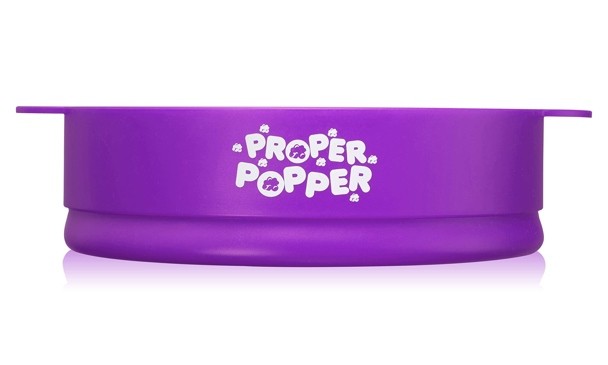 PROPER POPPER built-in handles pictured for safe removal from microwave.