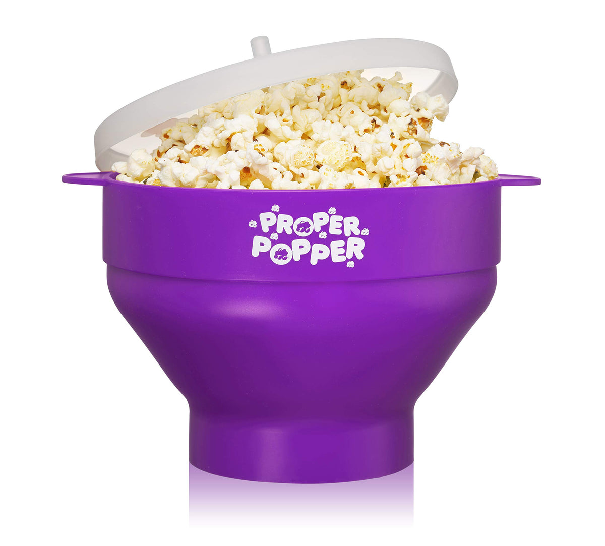PROPER POPPER collapsible bowl for microwave popcorn, quick and mess-free.